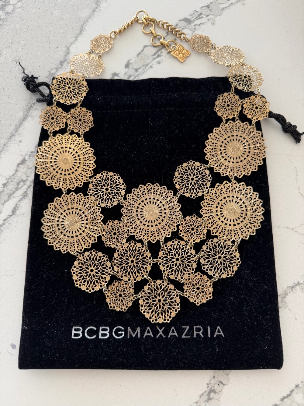 BCBGMaxAzria Gold Floral Filigree Bib Necklace